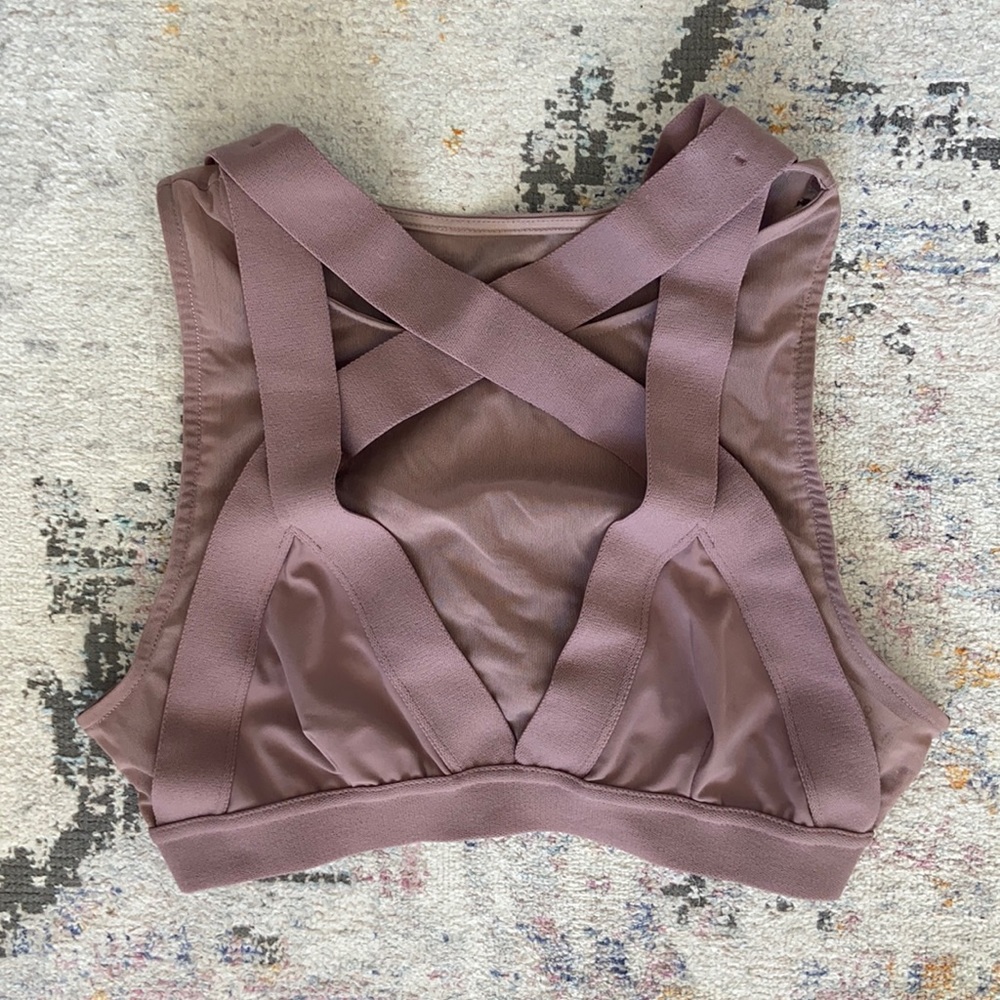 Alo Yoga Rose Pink Strappy Mesh Sports Bra